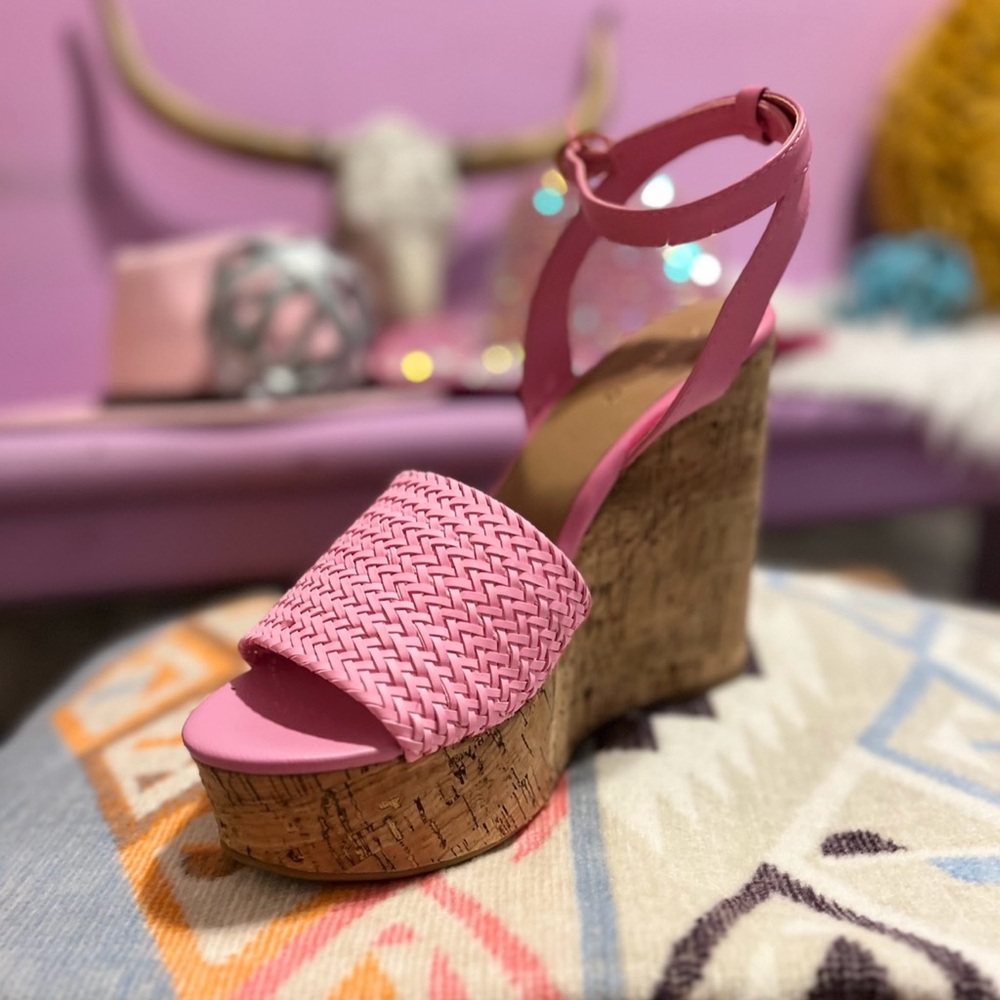 Pop That Cork Electric Pink Strappy Wedge by Bamboo NWT Mulitple Available